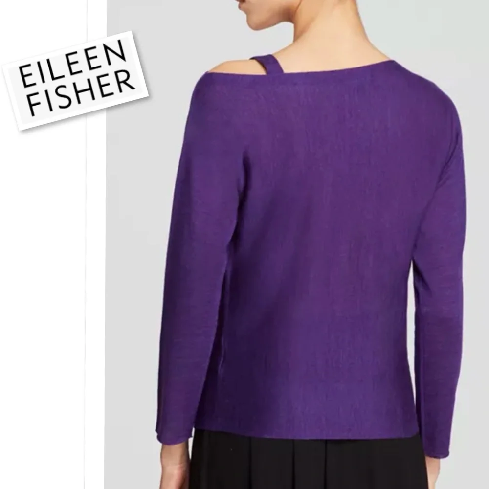 Eileen Fisher Asymmetric Neck 100% Merino Wool Sweater In Purple Size 3X